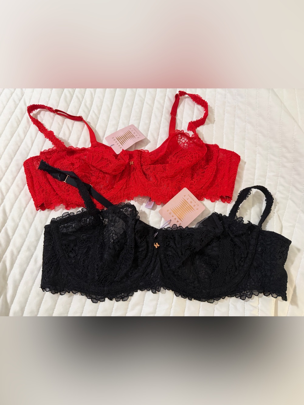Savage X Fenty Lace Bralette Duo in Red & Black